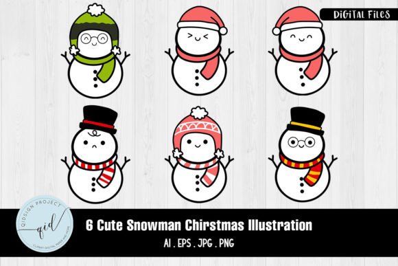 6 Cute Snowman Christmas Illustration for Handmade Creations