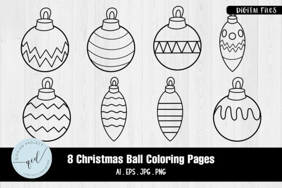 8 Christmas Ball Coloring Pages for Website and Editorial Use