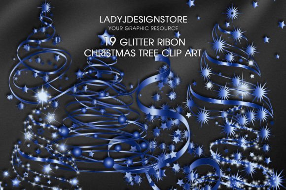Blue Ribbon Sparkle Christmas Tree Illustration