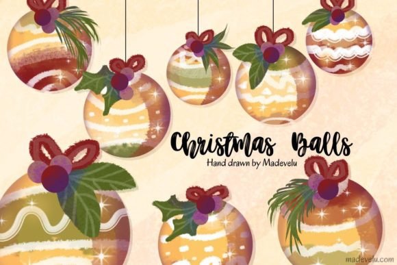 Christmas Balls Clipart Hand Drawn for Editorial and Web Design