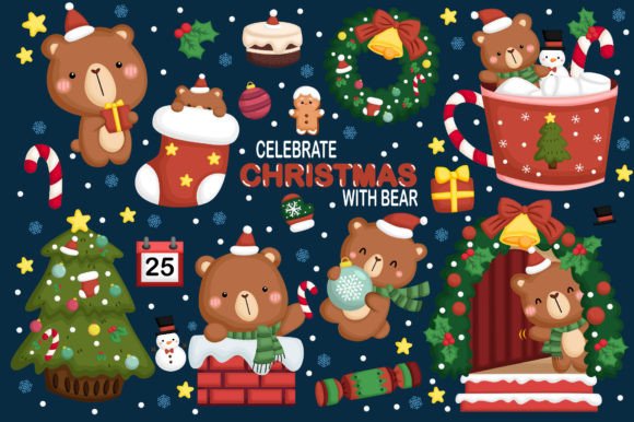 Christmas Bear Clipart Cute Animal Illustrations