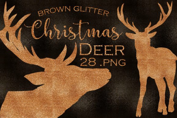 Christmas Brown Glitter Deer Illustrations