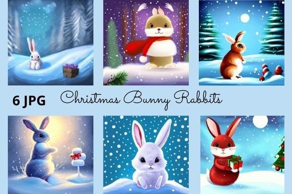 Christmas Bunny Rabbits Illustrations for Festive Design Projects