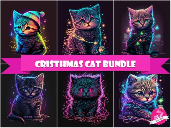 Christmas Cat Bundle Illustrations for Digital Sellers
