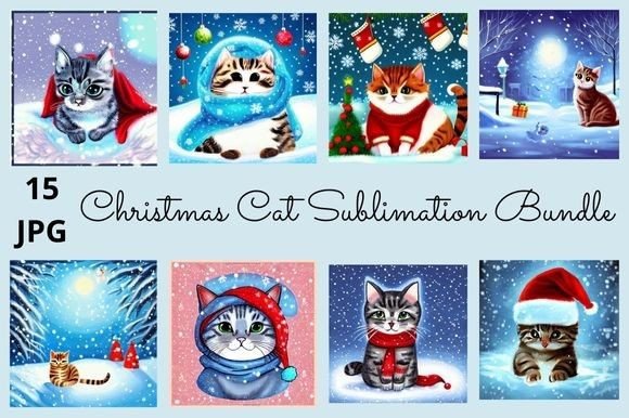 Christmas Cat Sublimation Bundle Illustrations