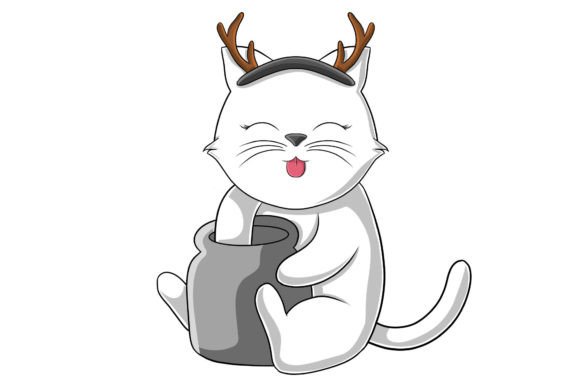 Christmas Character Cat Illustration for Crafting and Design