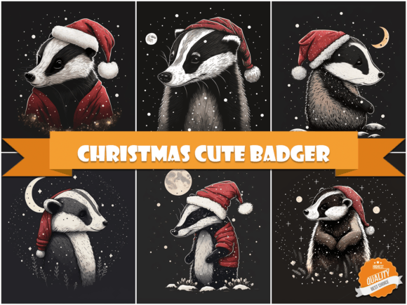 Christmas Cute Badger Bundle Illustrations