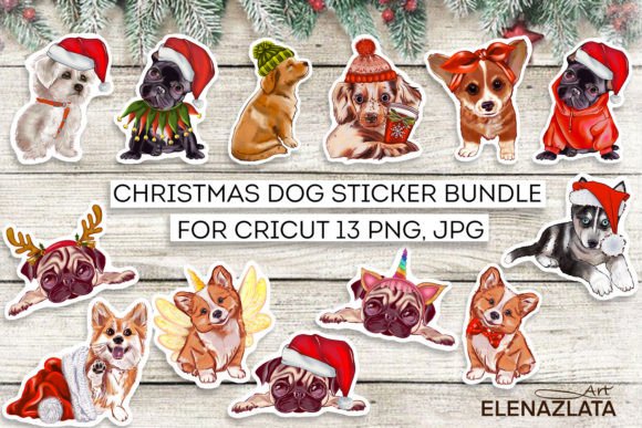 Christmas Dog Sticker Bundle for Illustrations