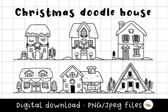 Christmas Doodle House Clipart for Blog & Web Design