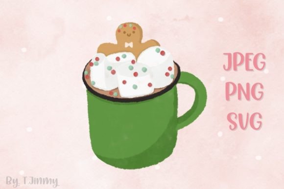 Christmas Drink Green Mug Illustrations for Digital Products