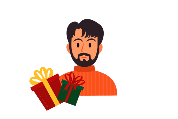 Christmas Flat People with Gift Illustrations