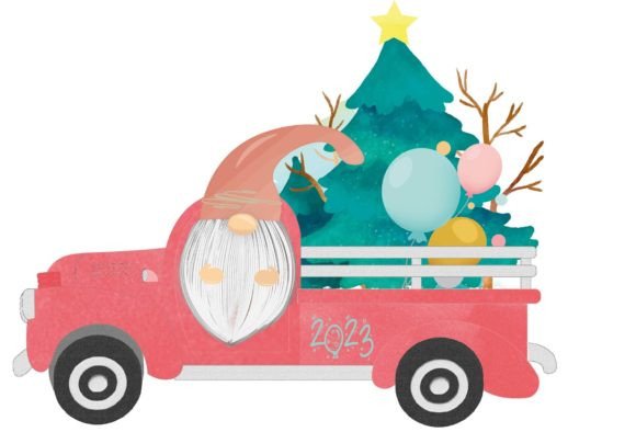 Christmas Gnome Truck Watercolor Illustration Review