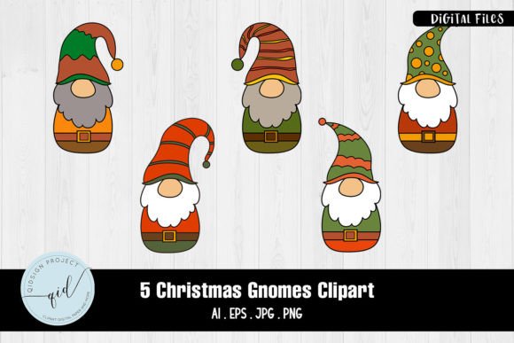 Christmas Gnomes Clipart 5 Variations for Illustrations