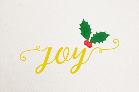 Christmas Joy Word and Red Berry Illustrations