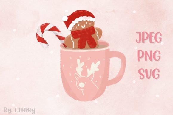 Christmas Pink Mug Illustration for Crafting and Design