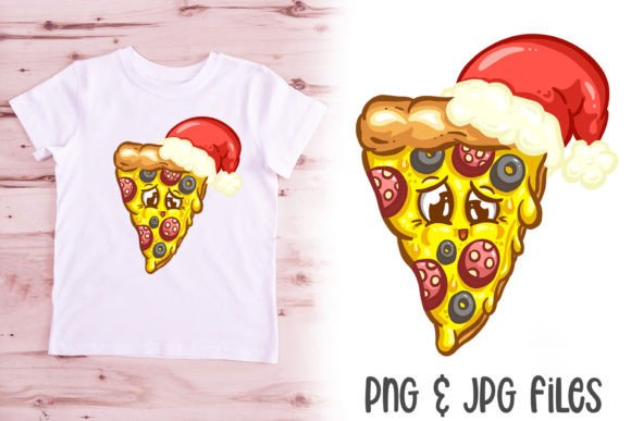 Christmas Santa Pizza Slice Illustration for Digital Products