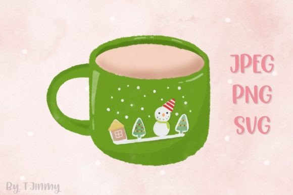 Christmas Snowman Green Mug Illustrations