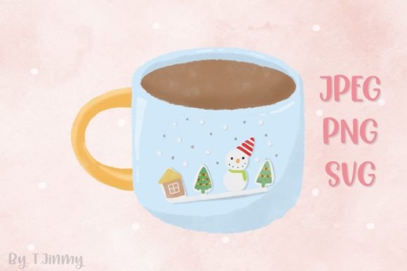 Christmas Snowman Light Blue Mug Illustrations