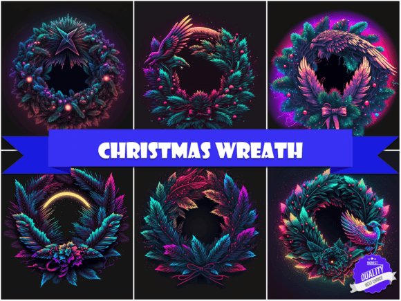 Christmas Wreath Dark Background Illustrations