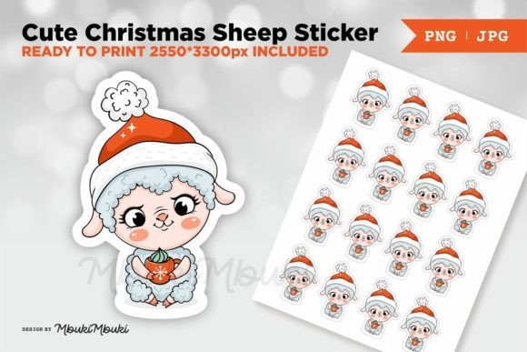 Cute Christmas Sheep with Coffee Sticker