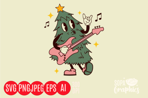 Fa La La La Tree Retro Christmas Vibes Illustration