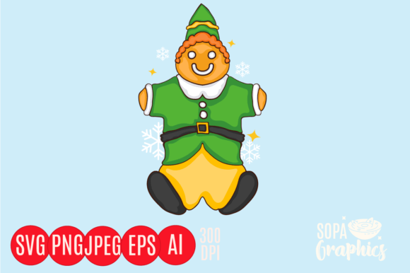 Gingerbread Elf Funny Christmas Illustration
