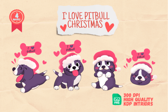 I Love Pitbull Christmas Illustration