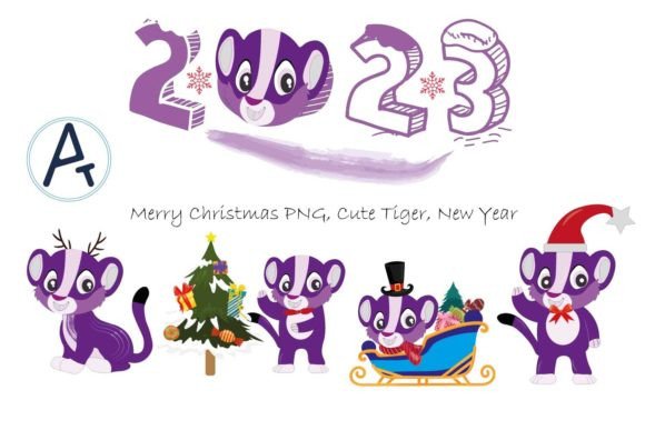 Merry Christmas PNG, Cute Tiger New Year Illustrations