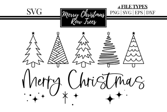 Merry Christmas Row Trees SVG Illustration