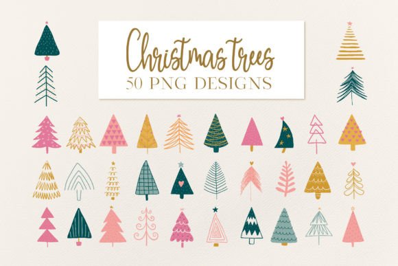 Modern Christmas Tree PNG Bundle for Illustrations