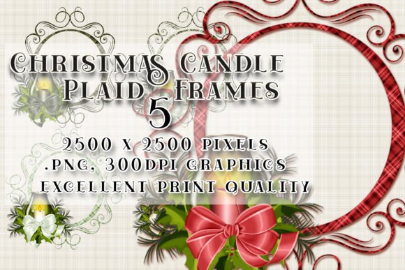 Plaid Christmas Candle Scroll Frames V1 Illustrations