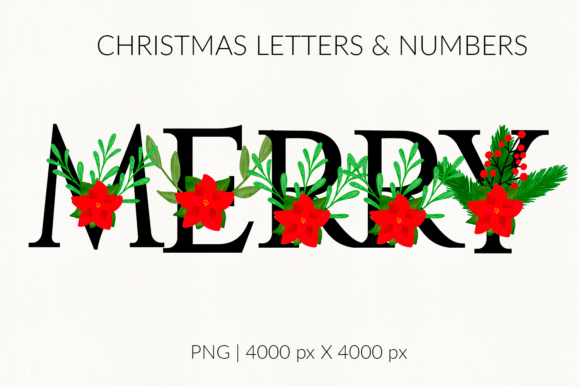Poinsettia Watercolor Christmas Letters Illustrations