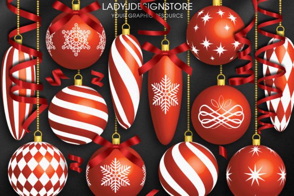 Red and White Christmas Balls Clipart for Festive Branding