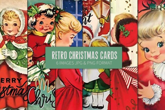 Retro Children Christmas Cards Illustrations