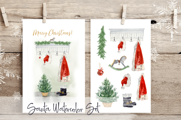 Santa Christmas Cards and Clip Arts Illustrations